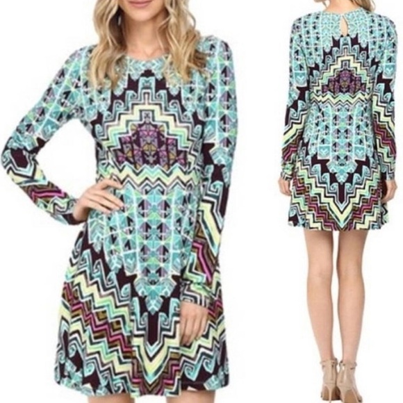 Mara Hoffman Rug Bolnisi Long Sleeve Teal Dress Medium B - Picture 1 of 6